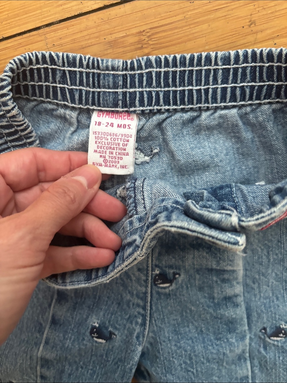 Toddler Whale-Embroidered Denim Jeans with Stripe Waist - Picture 2 of 14